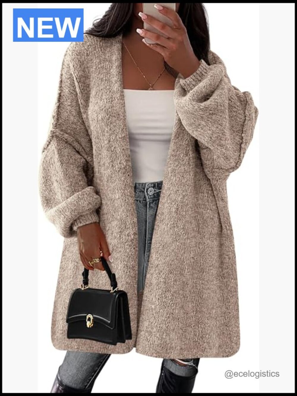 Oversized Open Front Knit Cardigan Coat Long Sweater Jacket
